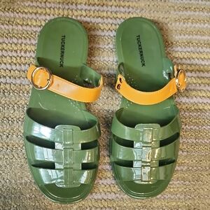 Tuckernuck Green Jelly Sandals with Yellow Straps